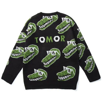 Casual Jacquard Knit Pullover Round Neck Long Sleeve Loose Cotton Men's Knitted Sweater