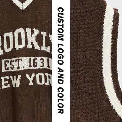 Jacquard Letters Knitted Pullover Knitwear Sleeveless V Neck Knit Sweater Vest for Men