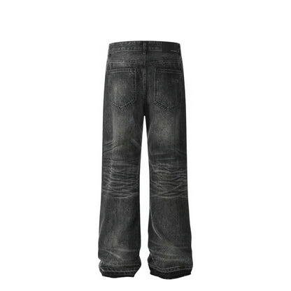American High Street Style Trendy Breathable Solid Loose Washed Denim Wide Leg Pants for Autumn/Winter
