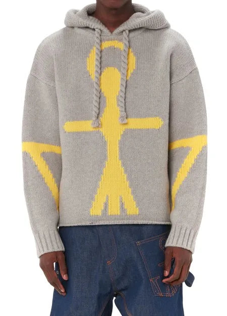 Design Pattern Name Wool Blend Hoodie Knit Sweater Long Sleeve Embroideries Jacquard Men's Knitted Hoodie