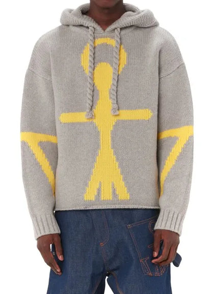 Design Pattern Name Wool Blend Hoodie Knit Sweater Long Sleeve Embroideries Jacquard Men's Knitted Hoodie