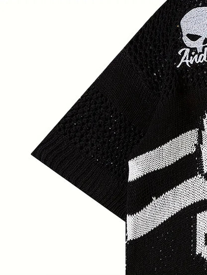 Design Pattern Jacquard Knit 100% Cotton T-Shirt Short-Sleeved Loose Hollow Casual Pullover for Summer