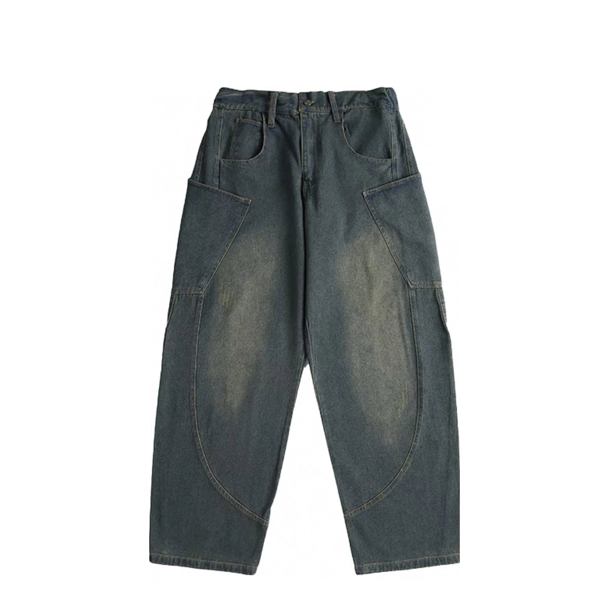American Retro Vintage Men's Micro Flared Jeans Trendy High Street Loose Yellow Mud Dyed Washed Straight Leg Pants Denim Winter