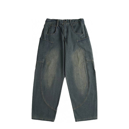 American Retro Vintage Men's Micro Flared Jeans Trendy High Street Loose Yellow Mud Dyed Washed Straight Leg Pants Denim Winter