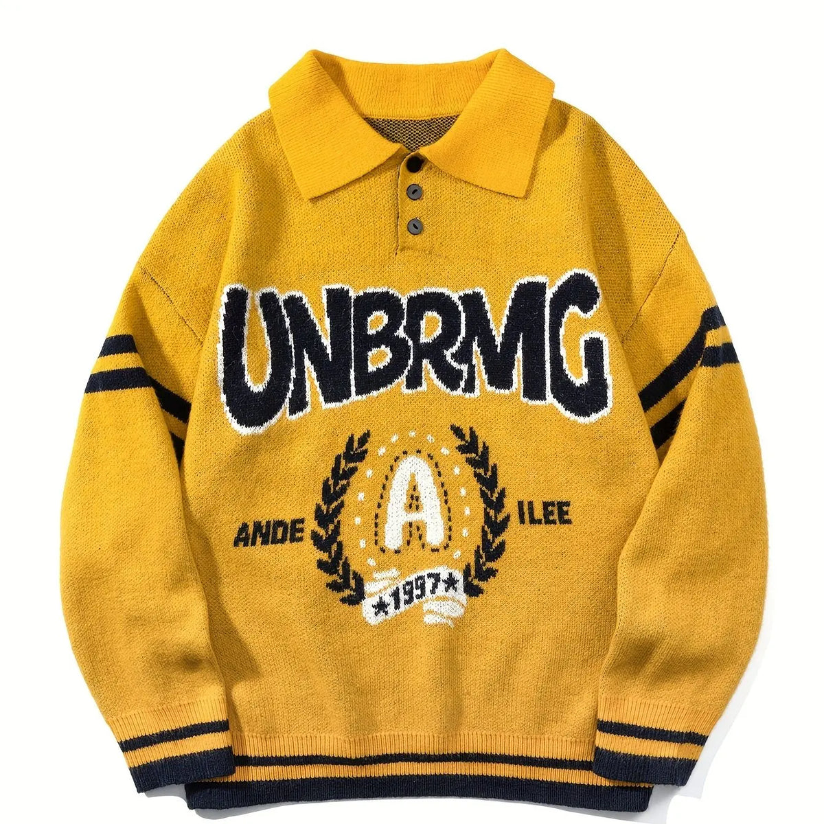 Casual Street Style POLO Knitted Sweater Long Sleeve Cotton Jacquard Men's Sweater