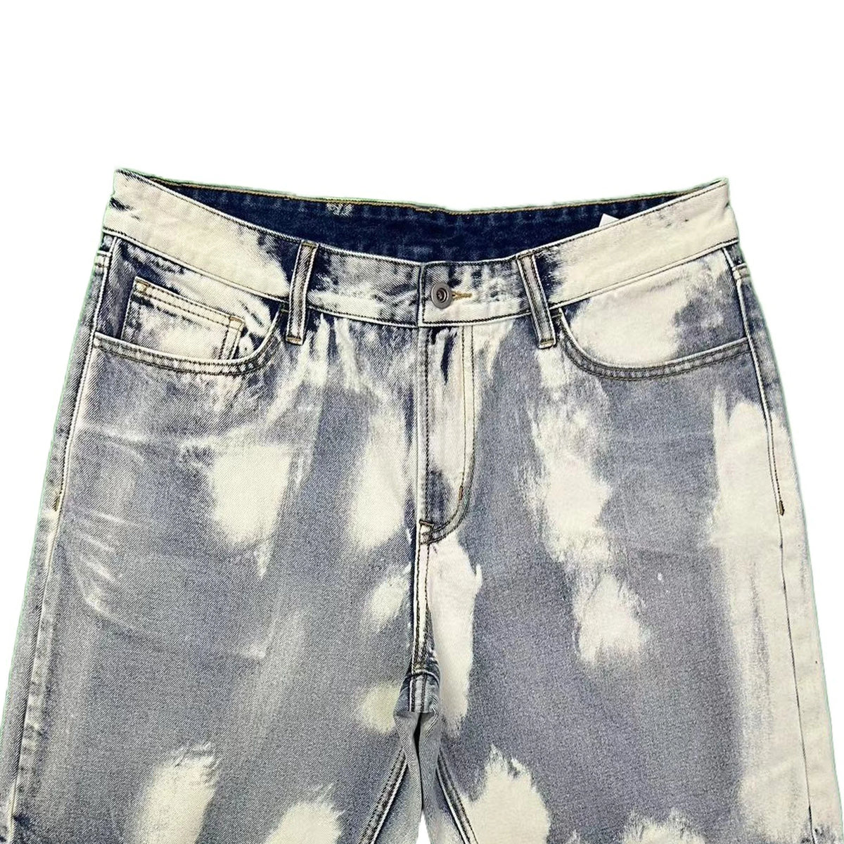 Men's Trendy Denim Shorts Summer High Street Wide Leg Tie-Dyed Woven Jeans Zipper-fly