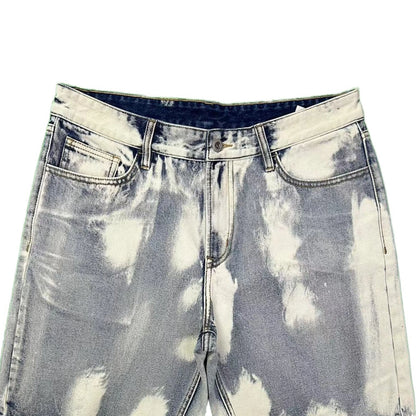 Men's Trendy Denim Shorts Summer High Street Wide Leg Tie-Dyed Woven Jeans Zipper-fly