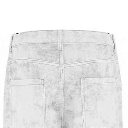 American Retro Vintage Men's Jeans Casual High Street Style Straight Fit Mid Distressed Dark Denim 3D Hole for Autumn/Winter