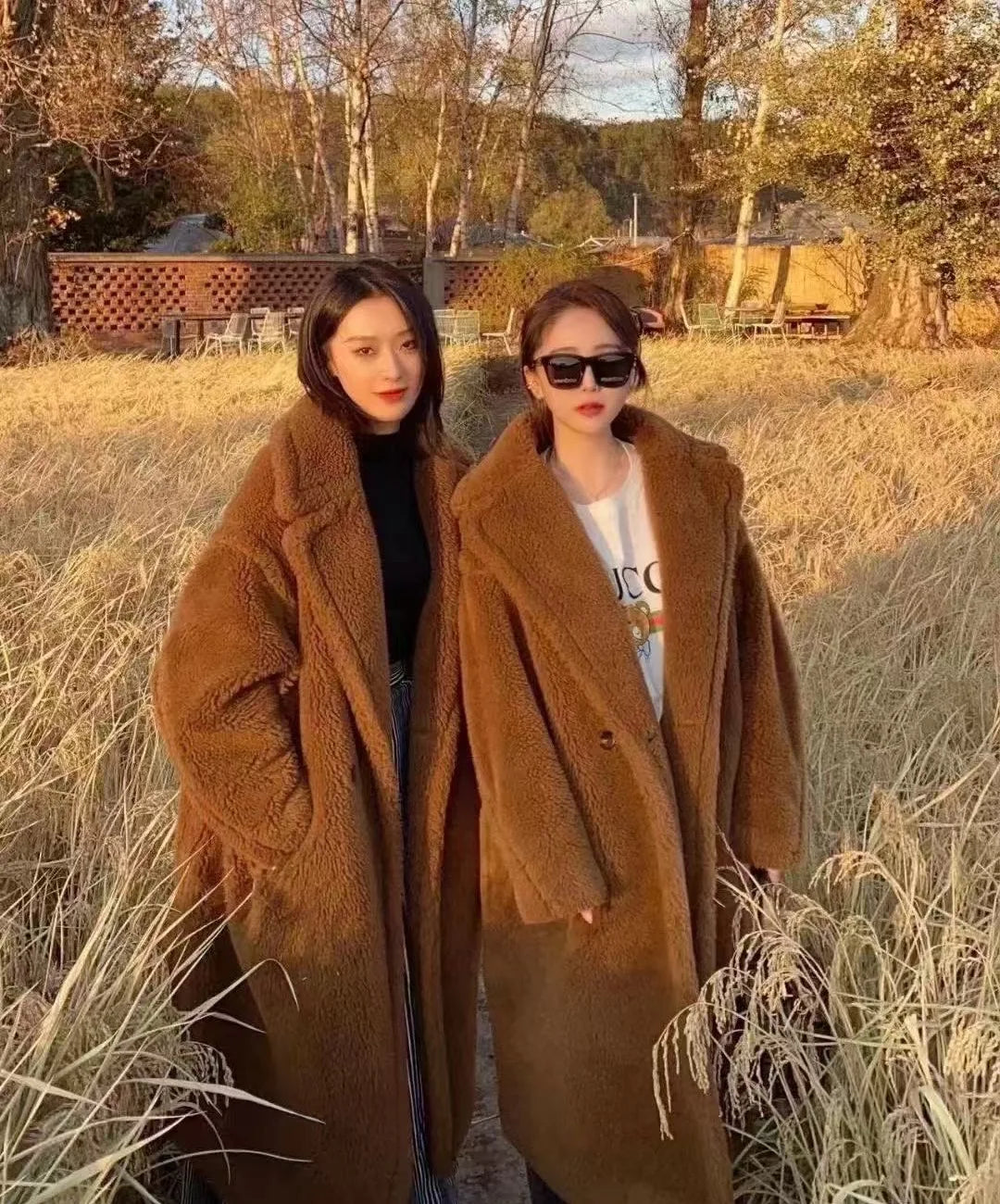 2026 Fashion Winter Long Double Notched Women's Wool Coat Thick Lamb Fur Women's Fur Coat