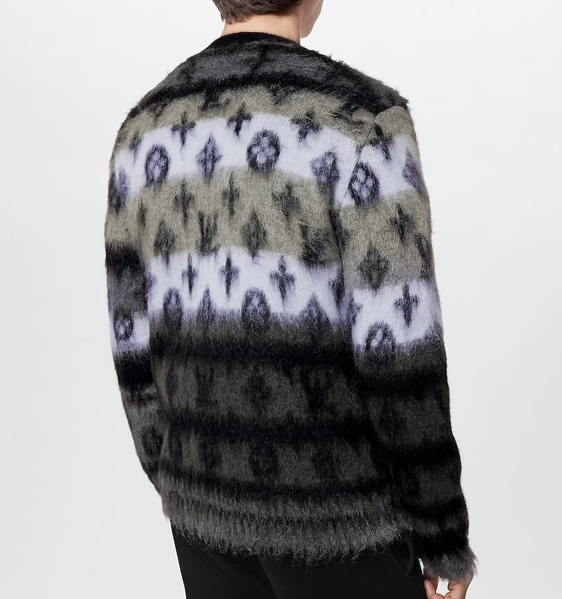 Pattern Long-Sleeved Furry Knitted Cardigan Men's Jacquard Mohair Sweater