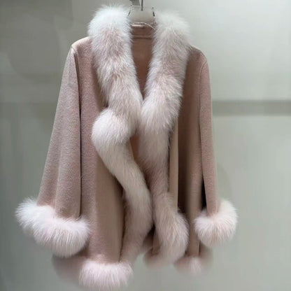 Winter Double-Faced Cashmere Coat in Short Style With Fox Fur Collar and Woolen Fabric for Women
