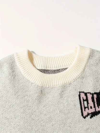 Casual Jacquard Sweater 100% Cotton Raglan Design Round Neck Loose Men's Knitted Sweater