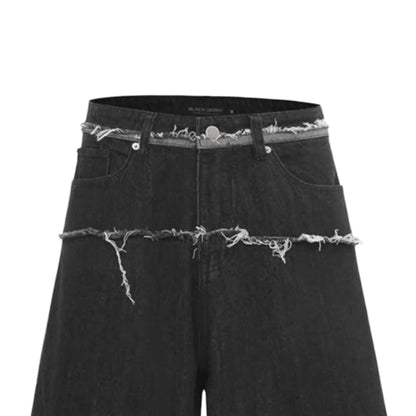 Oversized Cotton Raw Denim Jorts for Men Unique Fit Button Fly Baggy Heavy Denim Shorts