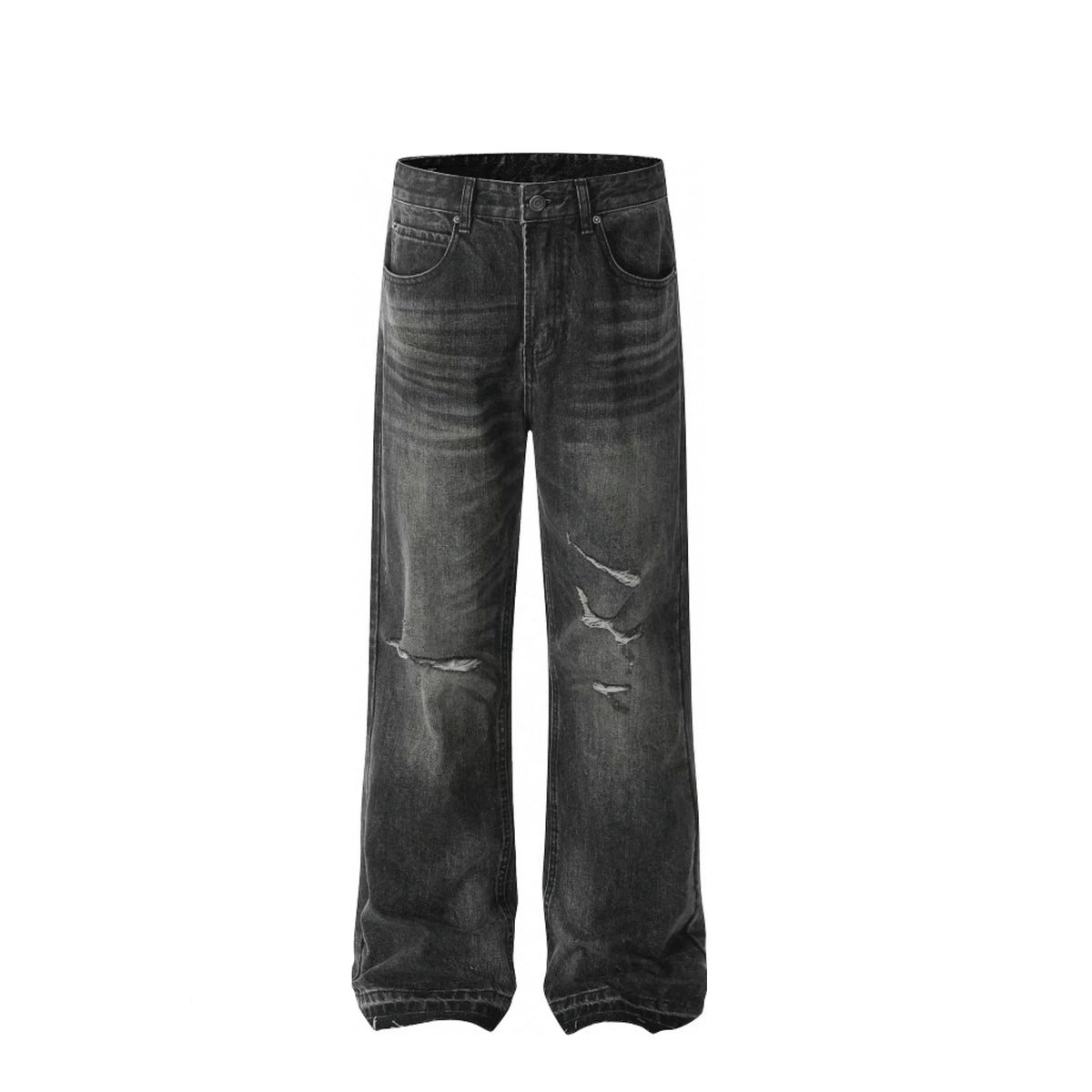 American High Street Style Trendy Breathable Solid Loose Washed Denim Wide Leg Pants for Autumn/Winter