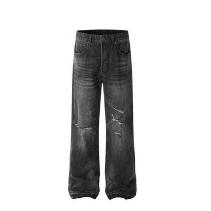 American High Street Style Trendy Breathable Solid Loose Washed Denim Wide Leg Pants for Autumn/Winter