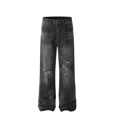 American High Street Style Trendy Breathable Solid Loose Washed Denim Wide Leg Pants for Autumn/Winter