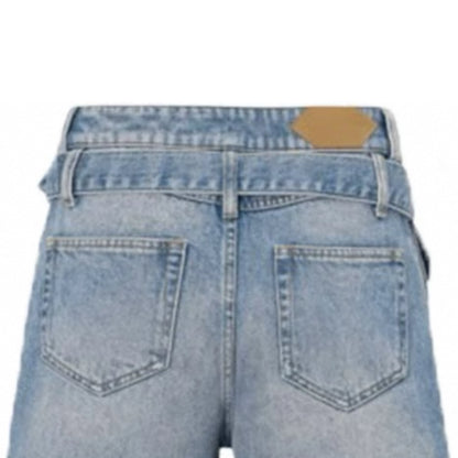 Men's Mid Straight Casual Quick Dry Breathable Washed Denim Jeans Summer Loose Shorts Embroidery Decoration Woven