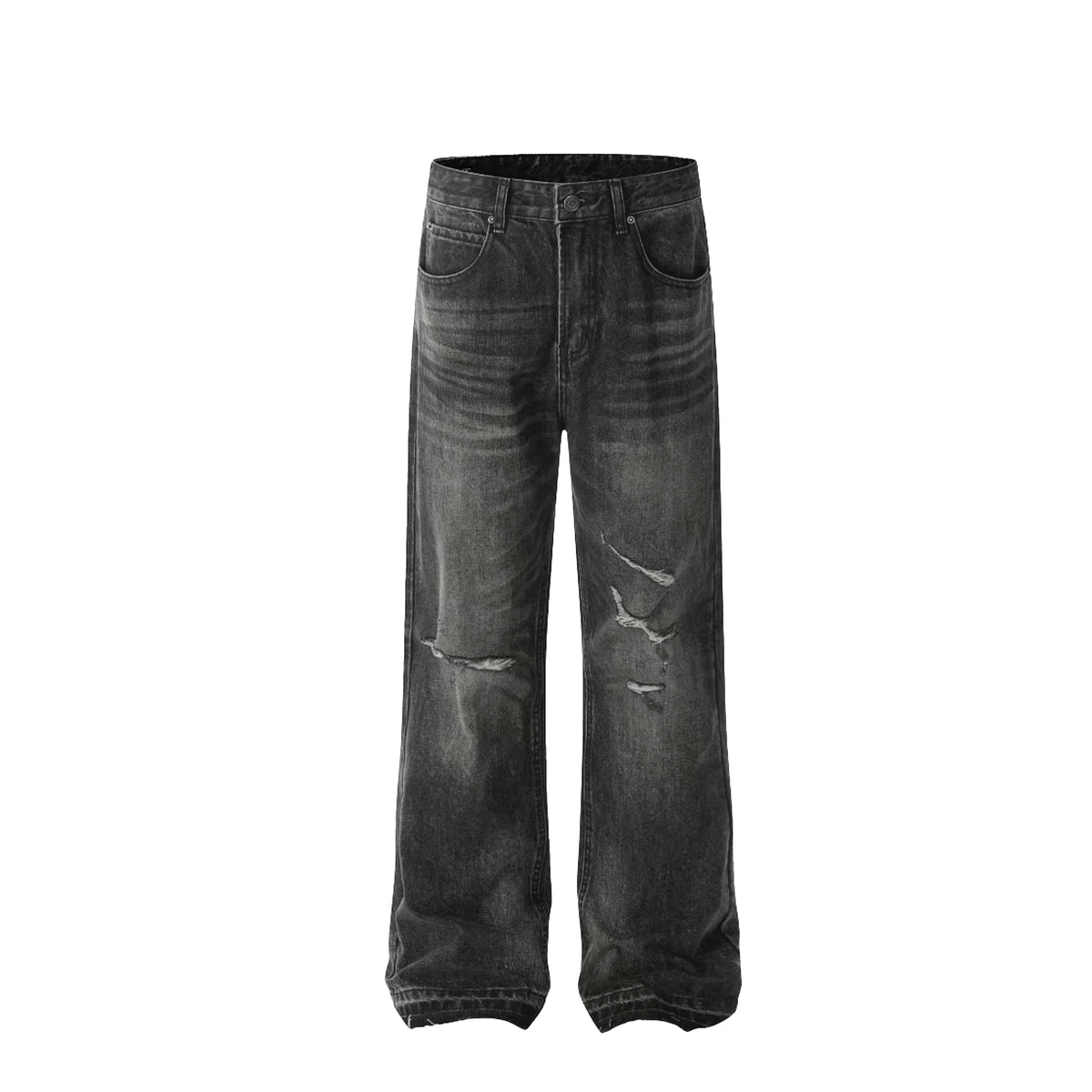 American High Street Style Trendy Breathable Solid Loose Washed Denim Wide Leg Pants Cross-Border