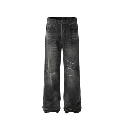 American High Street Style Trendy Breathable Solid Loose Washed Denim Wide Leg Pants Cross-Border