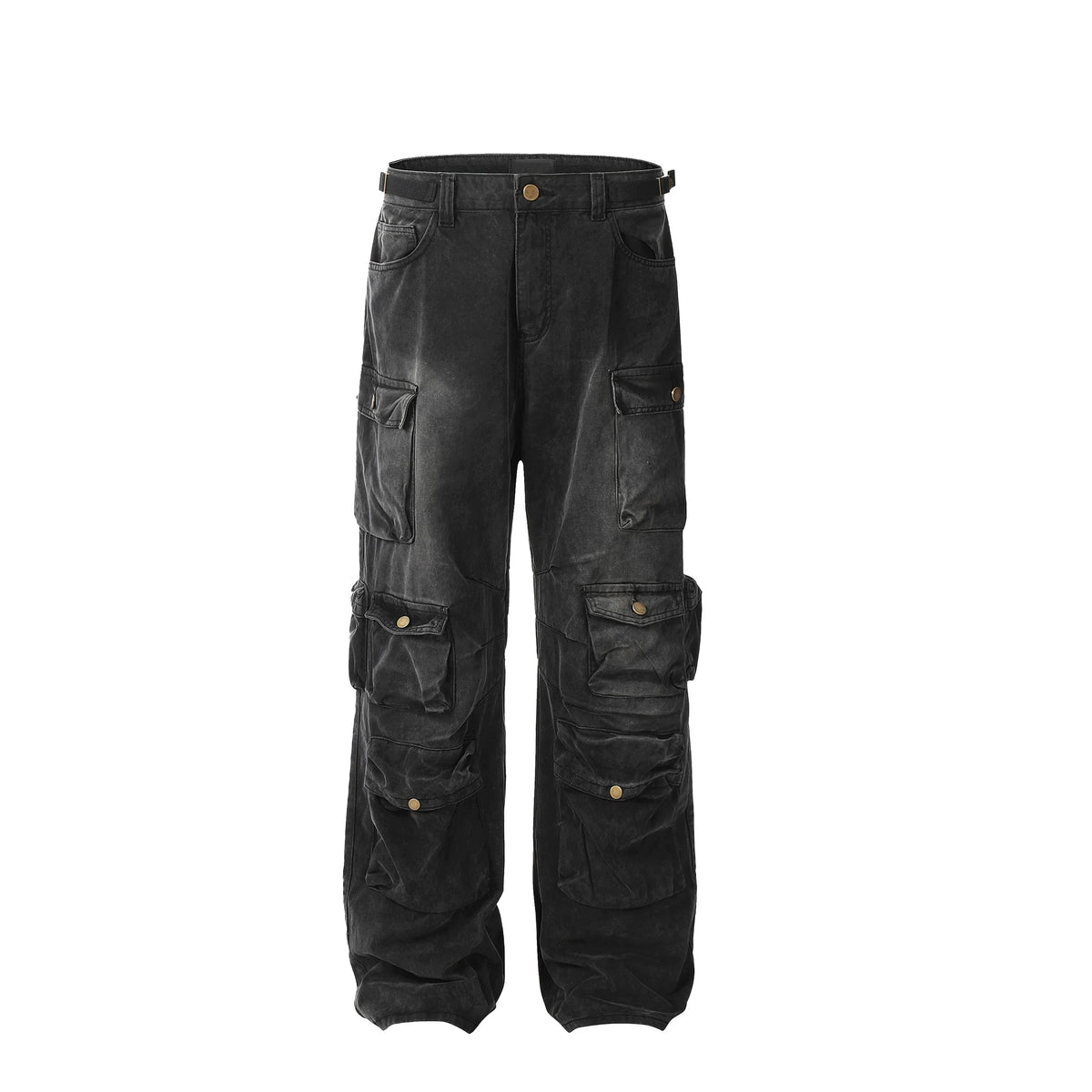 Black Enzyme Washed Men's Baggy Flared Jeans for Spring Autumn Y2K Hip Hop Streetwear Touch Button Denim Flare Pants