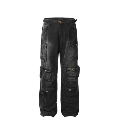 Black Enzyme Washed Men's Baggy Flared Jeans for Spring Autumn Y2K Hip Hop Streetwear Touch Button Denim Flare Pants