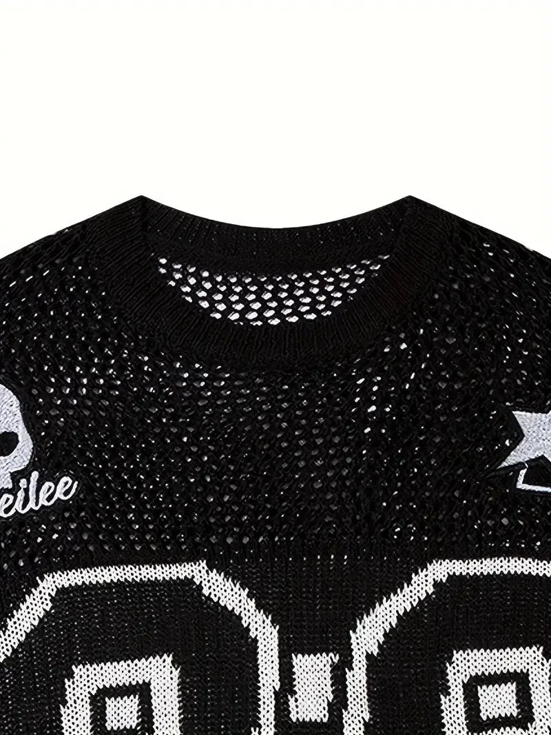 Design Pattern Jacquard Knit 100% Cotton T-Shirt Short-Sleeved Loose Hollow Casual Pullover for Summer