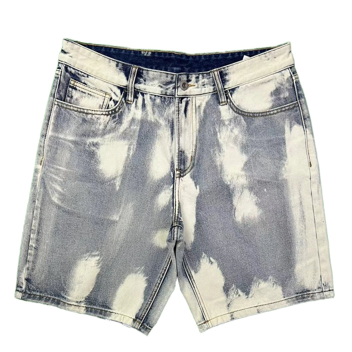 Men's Trendy Denim Shorts Summer High Street Wide Leg Tie-Dyed Woven Jeans Zipper-fly