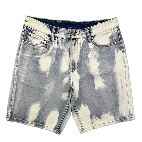 Men's Trendy Denim Shorts Summer High Street Wide Leg Tie-Dyed Woven Jeans Zipper-fly