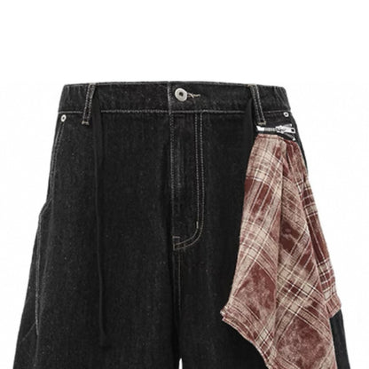 Men's Casual Summer Street Wear Oversized Crystal Decorated Mid Waist Denim Straight Jeans Shorts Knee Length