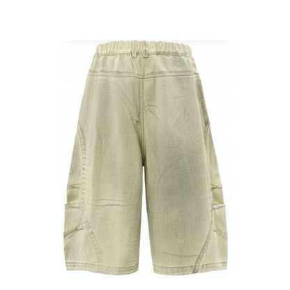 Summer Denim Muddy Shorts for Men and Women Old Stitched Wide Leg with Embroidered Pockets and Breathable Mid Washed Finish