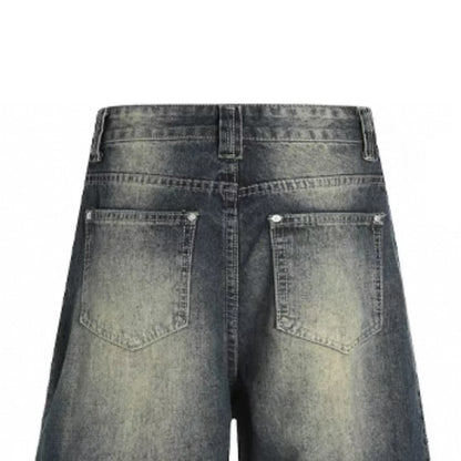 100% Cotton Vintage Wide Leg Pants Embroidery and Rivet Decorated Medium Wash Denim for Autumn and Winter Season