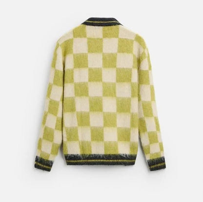 Casual Fashion Men's Long Sleeve Fluffy Mohair Sweater Square Pattern Color Blocking Design Knitted Pullover