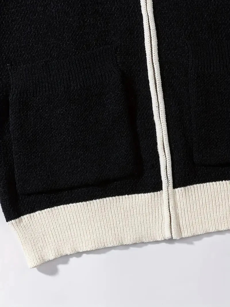 Unisex Street Style Knit Sweater Jacket Casual Loose Zipper Design Long Sleeve 100% Cotton Jacquard Pattern Knit Sweater