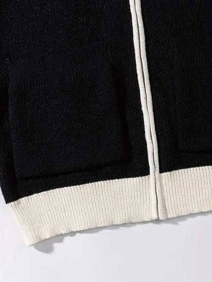 Unisex Street Style Knit Sweater Jacket Casual Loose Zipper Design Long Sleeve 100% Cotton Jacquard Pattern Knit Sweater