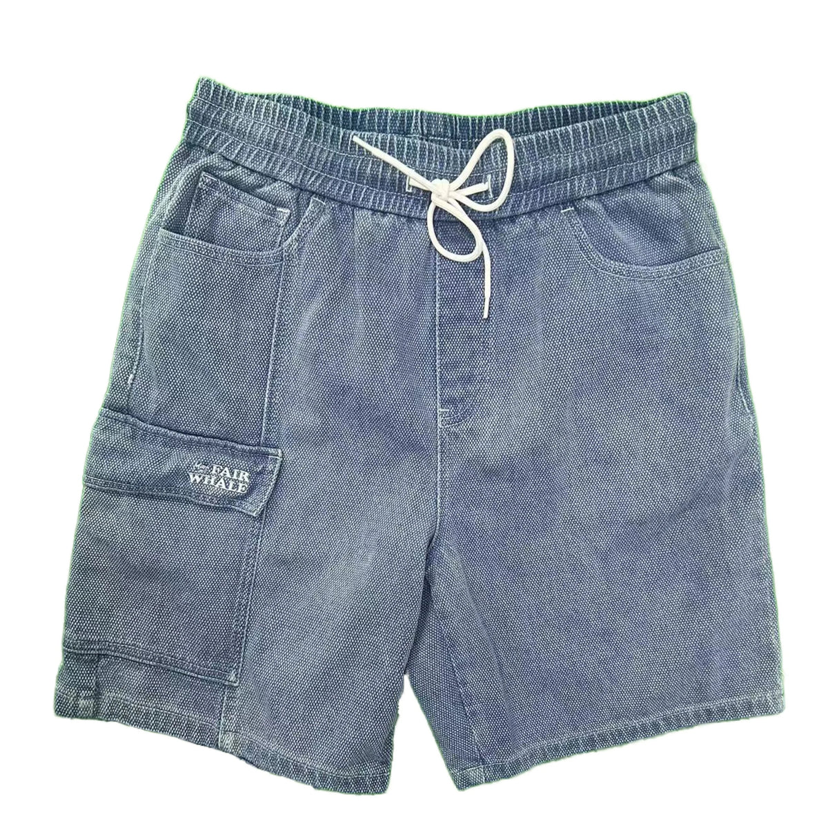 Men's Summer Casual Light Denim Shorts Woven Straight Leg Mid Waist Fit with Embroidered Technics