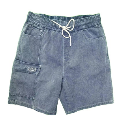 Men's Summer Casual Light Denim Shorts Woven Straight Leg Mid Waist Fit with Embroidered Technics