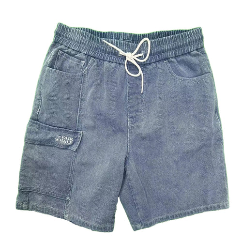 Men's Summer Casual Light Denim Shorts Woven Straight Leg Mid Waist Fit with Embroidered Technics