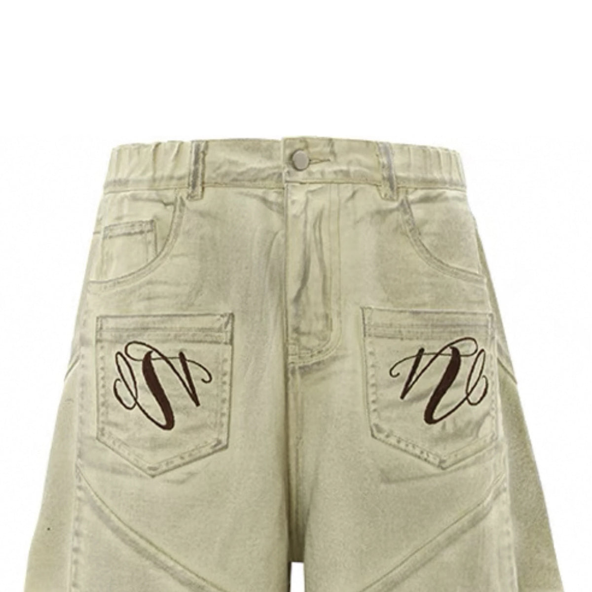 Summer Denim Muddy Shorts for Men and Women Old Stitched Wide Leg with Embroidered Pockets and Breathable Mid Washed Finish