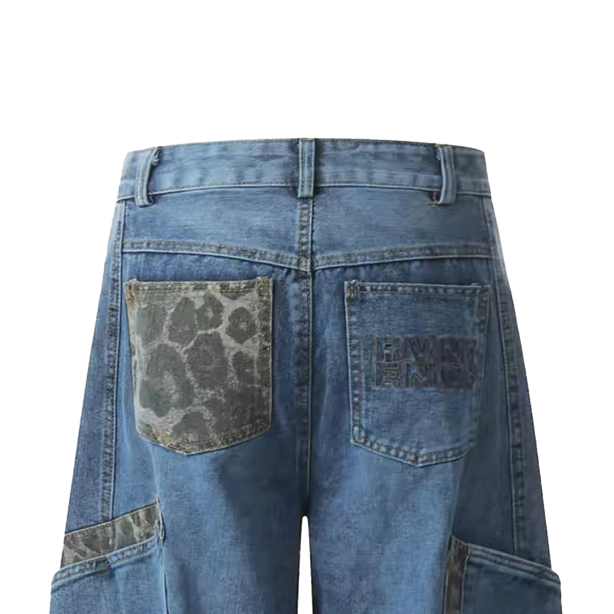 Blue Light Washed Jeans Balloon Shape Fashion Pleated Loose Wide Leg Big Pockets Vintage Straight Style for Winter Denim