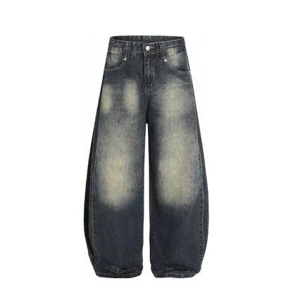 100% Cotton Vintage Wide Leg Pants Embroidery and Rivet Decorated Medium Wash Denim for Autumn and Winter Season