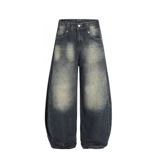 100% Cotton Vintage Wide Leg Pants Embroidery and Rivet Decorated Medium Wash Denim for Autumn and Winter Season
