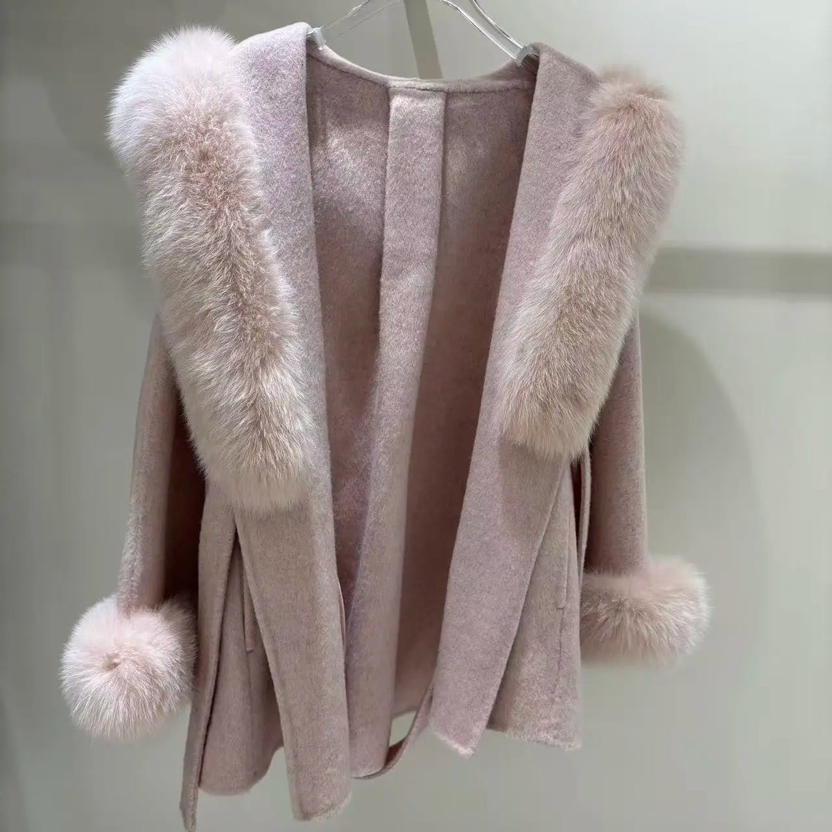 2026 Winter New Style Wool Double-sided Tweed Fox Fur Collar Hooded Coat for Women