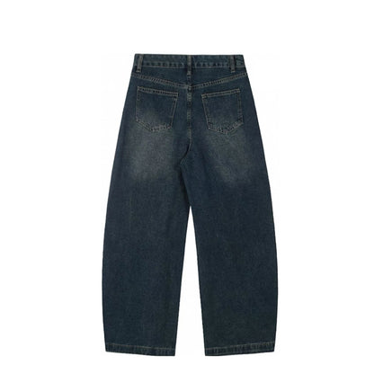American Retro Vintage Jeans Mid Waist Breathable Denim 3D Pattern Loose Drape Wide-leg Design Pull-Out Style for All Seasons