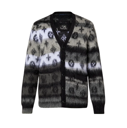 Pattern Long-Sleeved Furry Knitted Cardigan Men's Jacquard Mohair Sweater