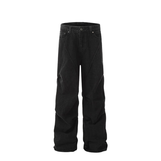 Black Baggy Flare Jeans for Men Mid-Waist Y2K Style Hip Hop Streetwear Black Denim with Dark Wash Animal Pattern