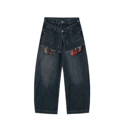 American Retro Vintage Jeans Mid Waist Breathable Denim 3D Pattern Loose Drape Wide-leg Design Pull-Out Style for All Seasons