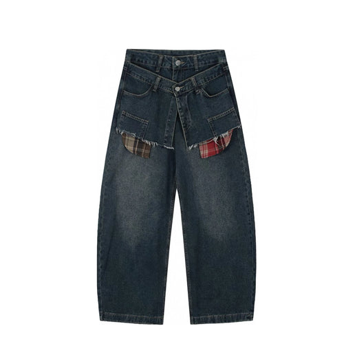 American Retro Vintage Jeans Mid Waist Breathable Denim 3D Pattern Loose Drape Wide-leg Design Pull-Out Style for All Seasons