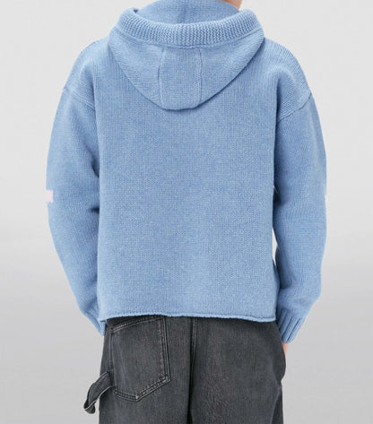 Design Pattern Name Wool Blend Hoodie Knit Sweater Long Sleeve Embroideries Jacquard Men's Knitted Hoodie