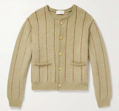 Men's Mohair Blend Long Sleeve Cardigan Winter V-Neck Knit Jacket
