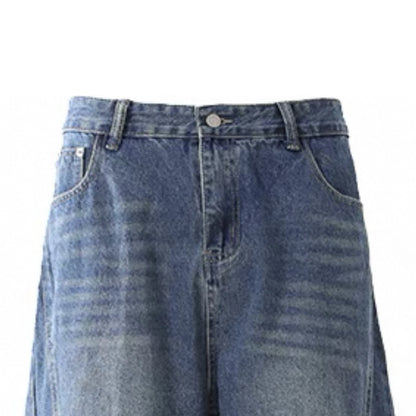 American Retro High Quality Men's Scimitar Jeans Baggy Loose Wide-leg Design Distressed Dark Wash Trendy Wide Leg for Winter